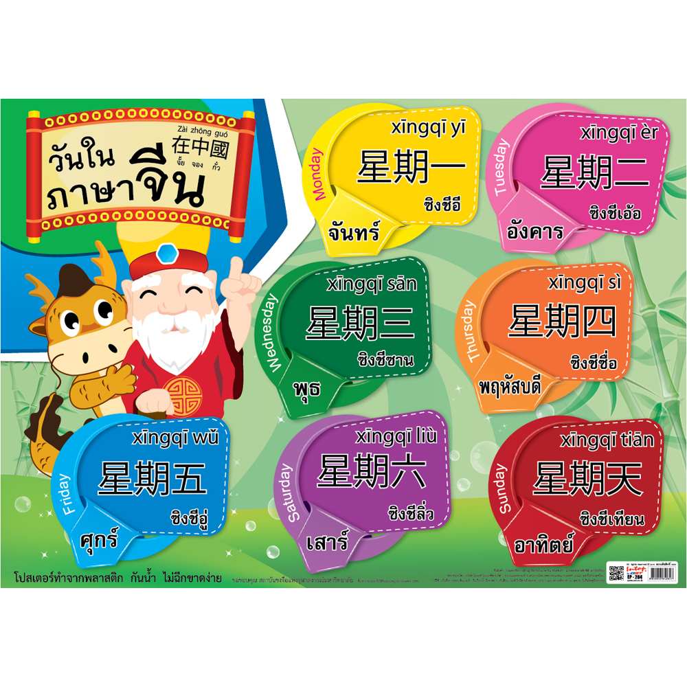 Days of the week in Mandarin Chinese Educational Posters EP-284