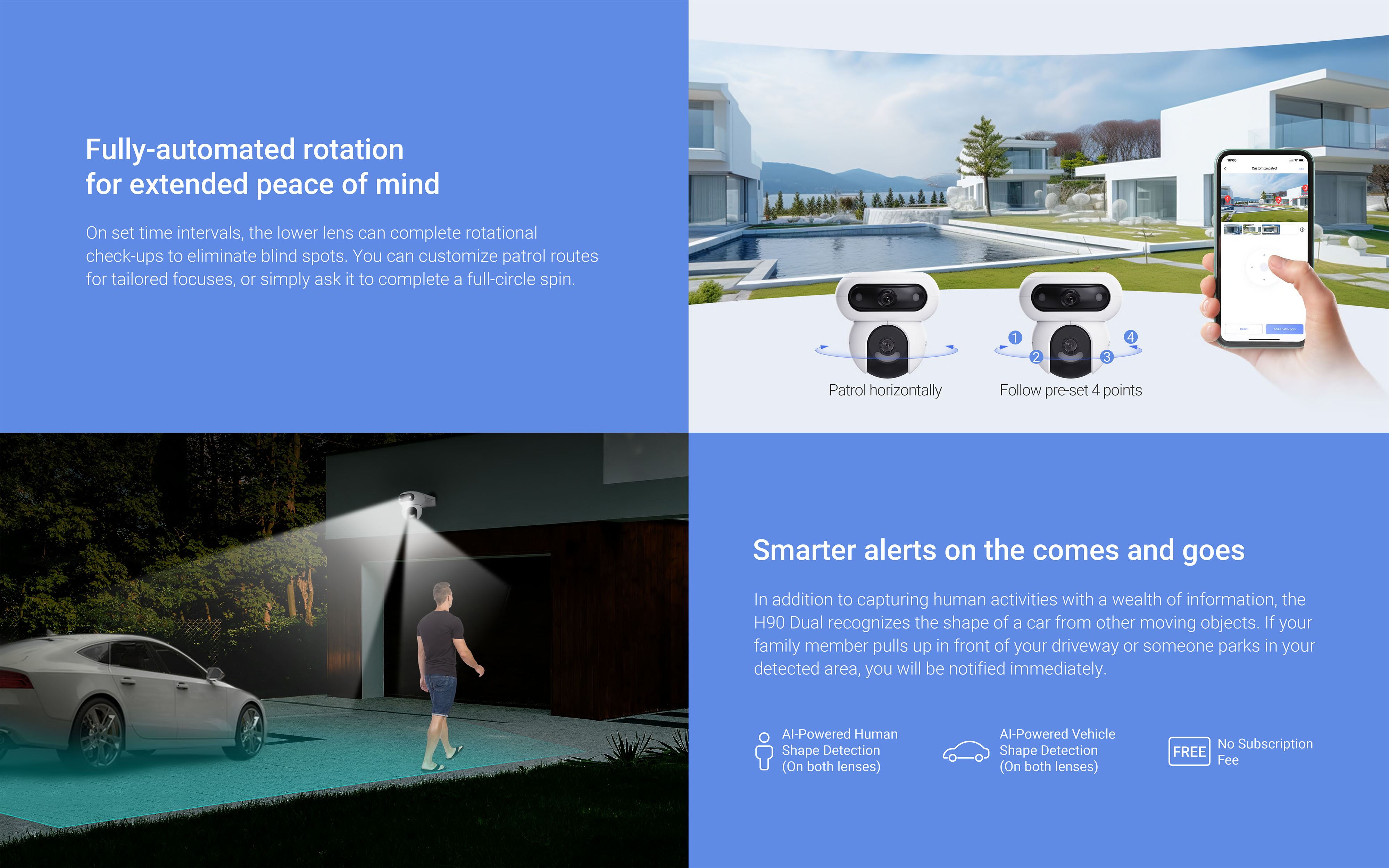 EZVIZ H90 Dual กล้องวงจรปิดระบบ IP WIFI ความละเอียด 2K+ & 2K+ DUAL LENS ภาพสี 24 ชม. มีไมค์และลำโพงในตัว ติดตั้งภายนอกได้ BY BILLIONAIRE SECURETECH EZVIZ H90 Dual