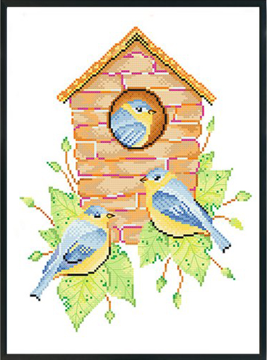 bird-1020 *พร้อมส่ง* ชุดปักครอสติช ลายบ้านนกน้อย (ปักครั้งละ 3 เส้นเล็ก) ขนาด 37*45 ซม.ผ้าครอสติช 11CTพิมพ์ลายปักบนผ้า ไหมคอตตอน 23 สี ผังลาย เข็ม