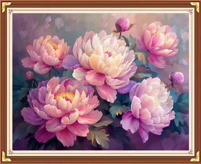 botan-1108 *สินค้าหมด* ชุดปักครอสติช ลายช่อโบตั๋น (ปักเต็มผืนผ้า ไม่มีเดินเส้น ผ้า11CTพิมพ์ลาย มีประกาย ปัก 3 เส้นเล็ก) ขนาด 68*50 ซม.ผ้าครอสติช 11CTพิมพ์ลายปักบนผ้า ไหมคอตตอน 58 สี ผังลาย เข็ม