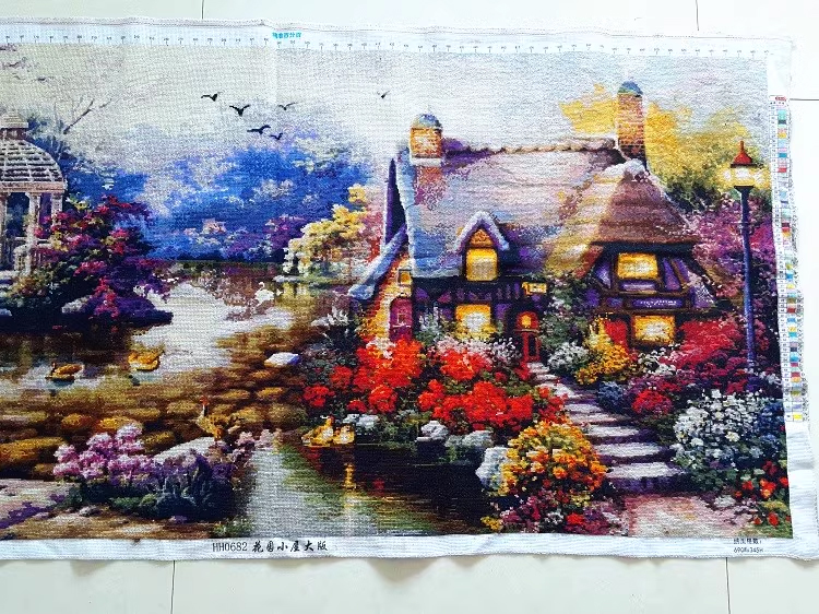 home-1134 *สินค้าหมด* ชุดปักครอสติช ลายกระท่อมน้อยในสวนสวย (งานปักเต็มลาย ไม่มีเดินเส้น ปักครั้งละ 3 เส้นเล็ก) ขนาด 68*36 ซม.ผ้าครอสติช 11CTพิมพ์ลายปักเต็มลายผ้า ไหมคอตตอน 65 สี+ผังลาย เข็ม