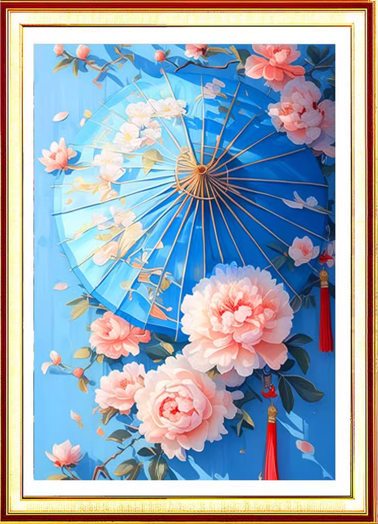 botan-1031 *พร้อมส่ง* ชุดปักครอสติช ลายร่มโบตั๋น (ปักเต็มผืนผ้า ไม่มีเดินเส้น ผ้า11CTพิมพ์ลาย ปัก 3 เส้นเล็ก) ขนาด 50*70 ซม.ผ้าครอสติช 11CTพิมพ์ลายปักบนผ้า ไหมคอตตอน 22 สี ผังลาย เข็ม