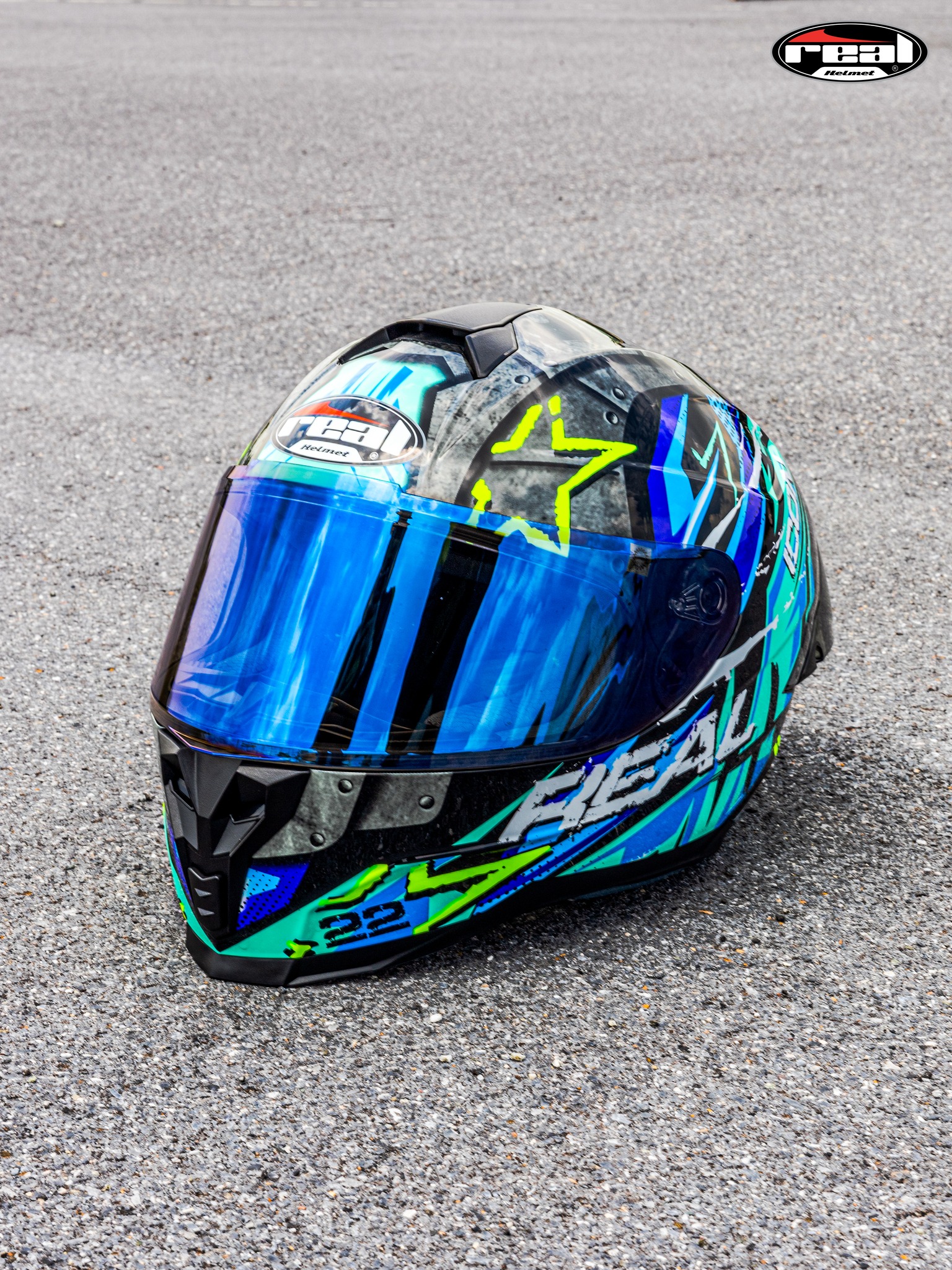 หมวกกันน็อค REAL รุ่น Falcon ลาย ICON สี ฟ้า