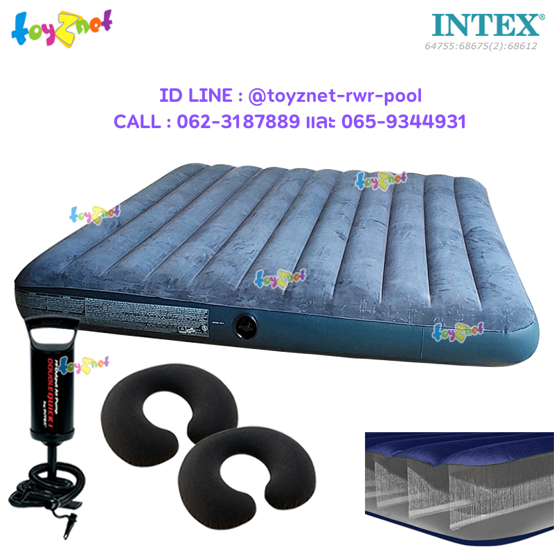 Intex New Structure - More Dura-Beam Fiber-Tech Airbed 6ft (King) 1.83x2.03x0.25 m no.64755 + 2 Travel Pillows & DQI Air Pump