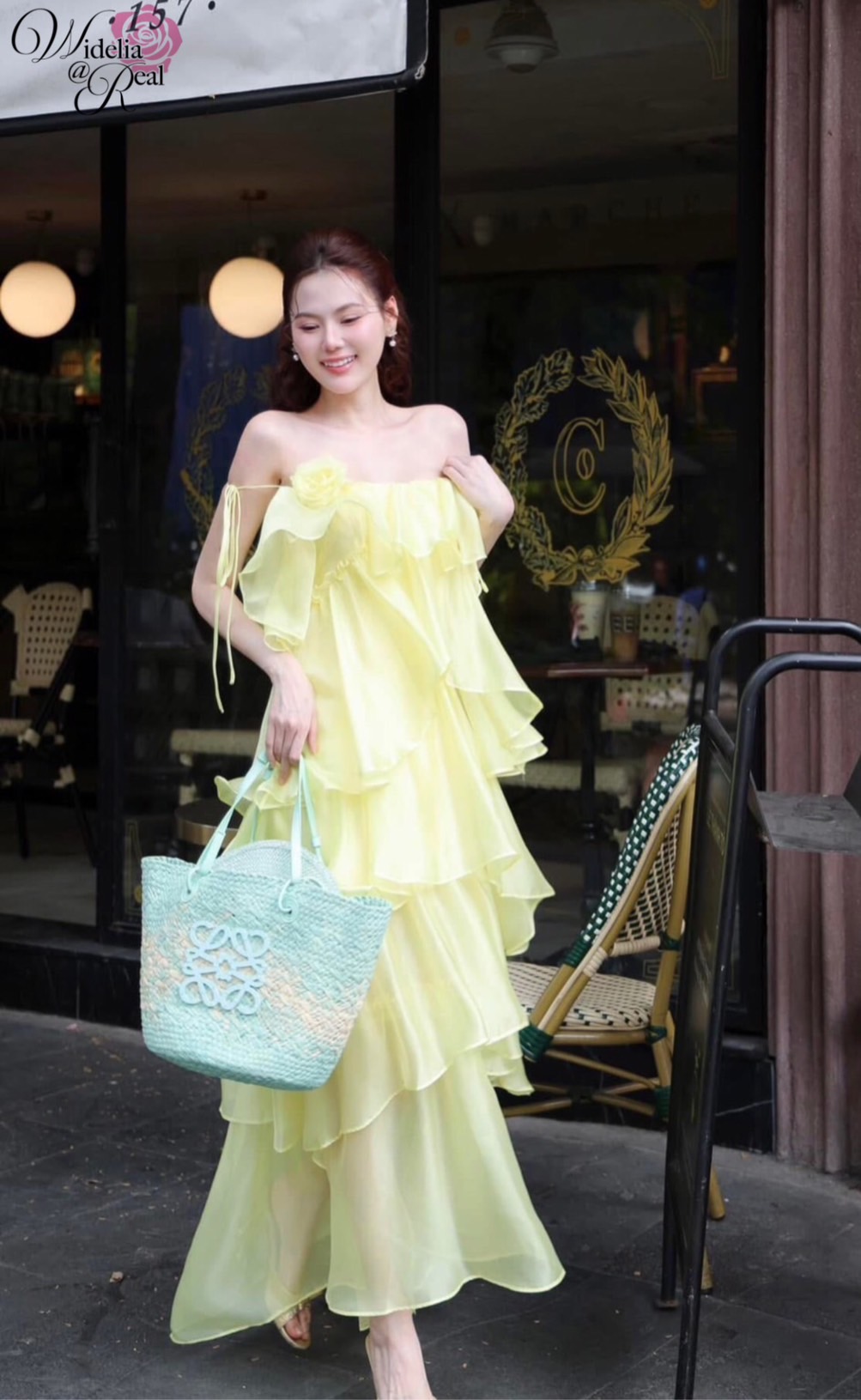 Korea Maxi dress แม็กซี่เดรสสายเดี่ยว (เหลือง)