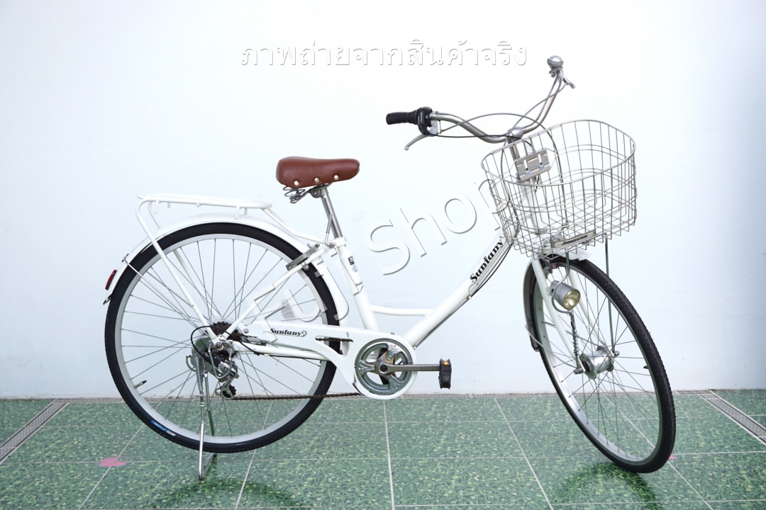 จักรยานแม่บ้านญี่ปุ่น - ล้อ 26 นิ้ว - เกียร์ 6 สปีด - ไฟหน้าอัตโนมัติ - สีขาว [จักรยานมือสอง]