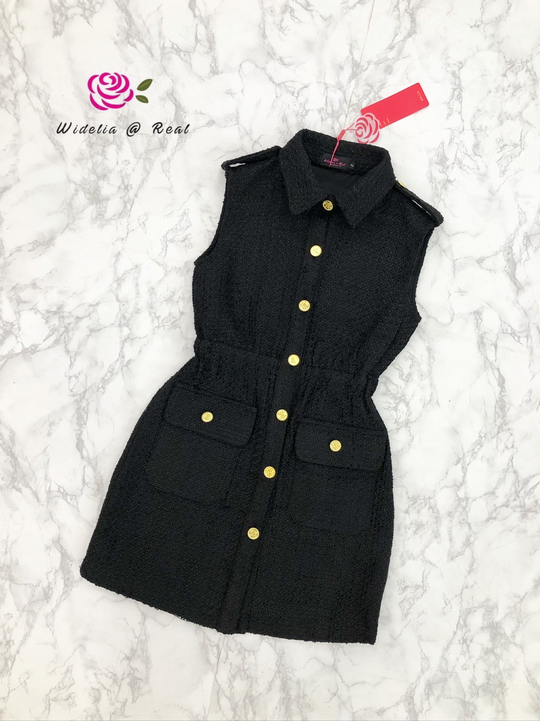 ลาบูทิค Dress เดรสแขนกุดแสนสวย เนื้อผ้าทวิต (ดำ)