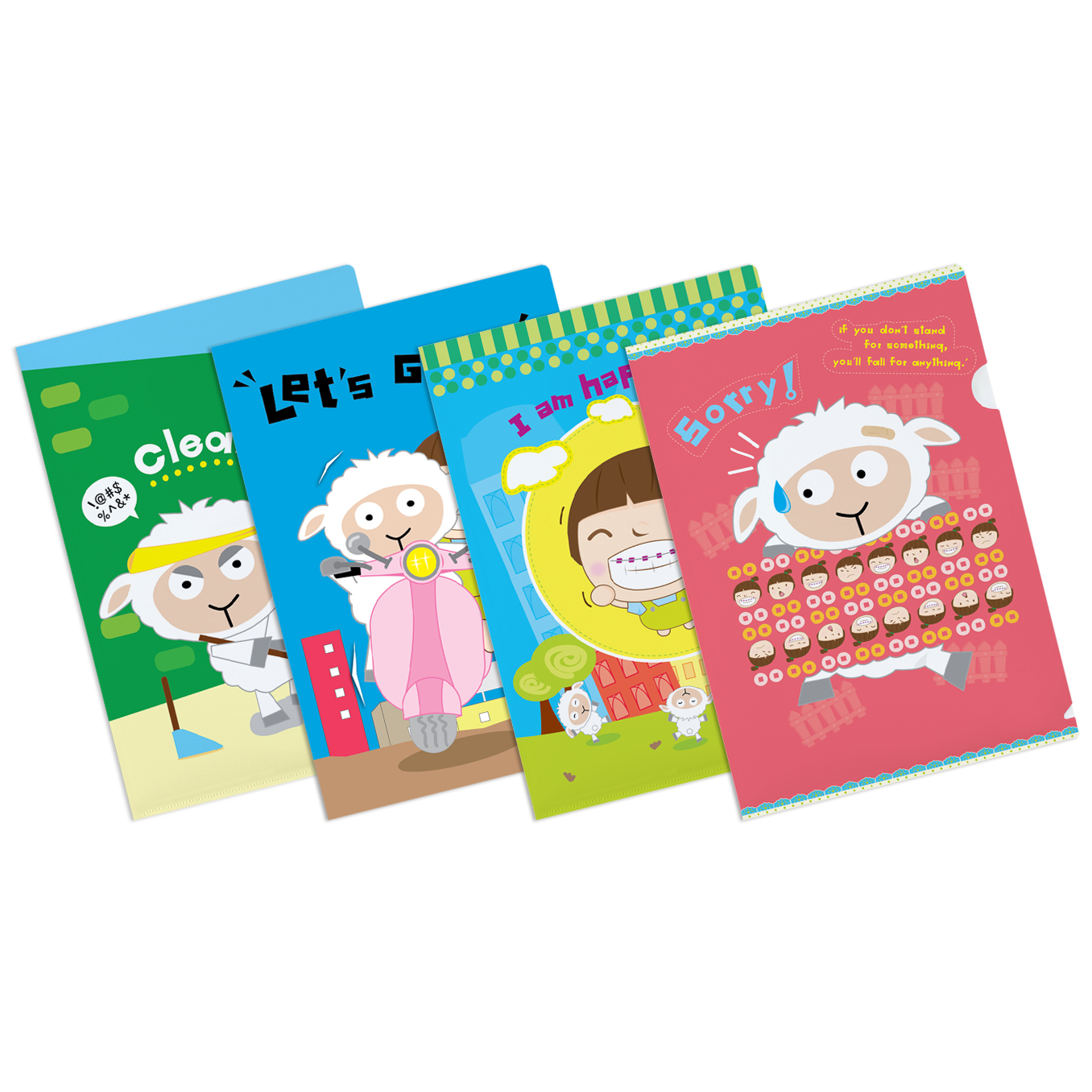 L-Type Plastic Folders A4 with Child and Sheep Pattern Printed