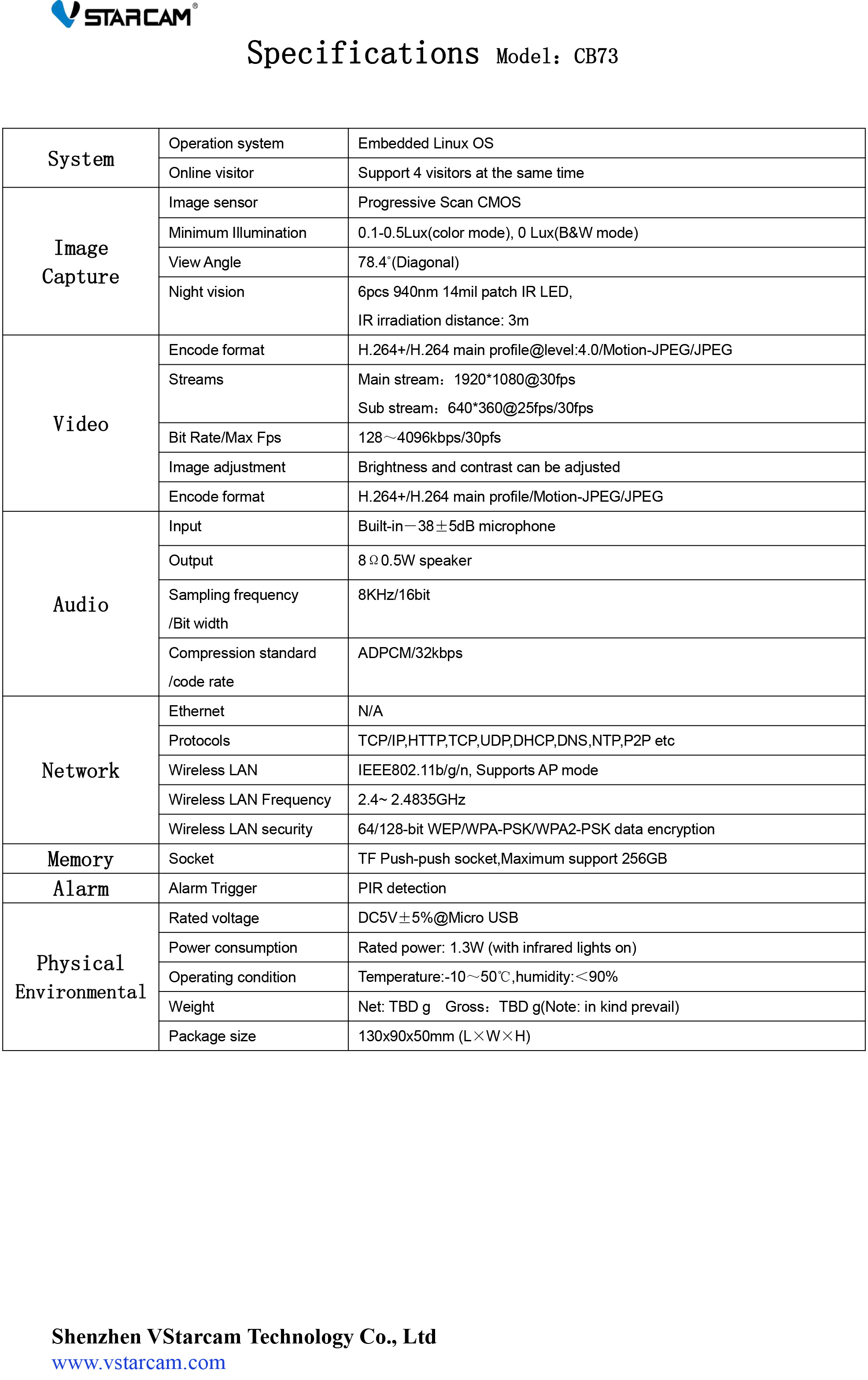 Vstarcam CB73 กล้องวงจรปิดระบบ IP WIFI 2 MP มี BATTERY 800mAh ในตัวสำหรับใช้ขณะไฟดับ มีไมค์ในตัว BY BILLIONAIRE SECURETECH CB73
