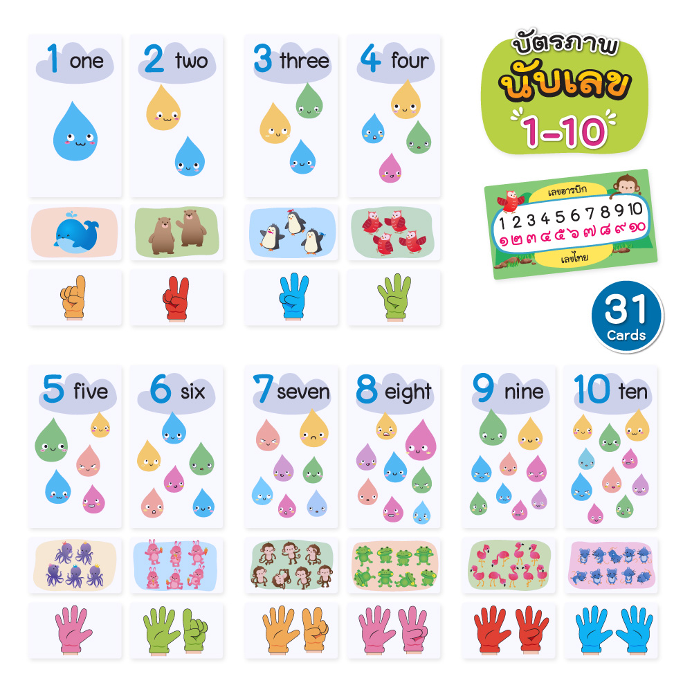 บัตรคำ บัตรภาพ นับเลข 1-10 ET-118 จำนวน 31 ใบ