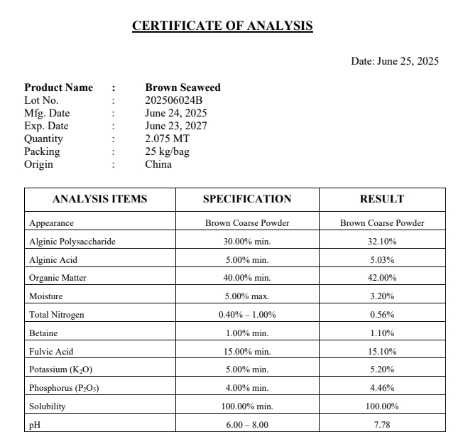 Brown(Gold) Seaweed Extract Powder ผงสาหร่ายสกัด สีน้ำตาลทอง (จีน) ละลายน้ำ 100% บรรจุ 1 กก. (R)