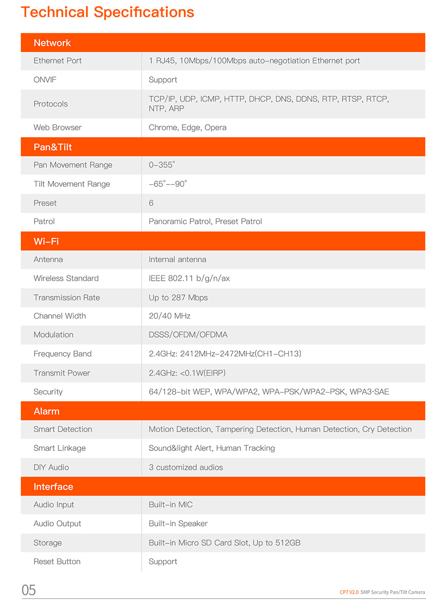 TENDA CP7 V2.0 5MP Security Pan/Tilt Camera, IR, Wi-Fi 6, human detection, cry detection BY BILLIONAIRE SECURETECH CP7
