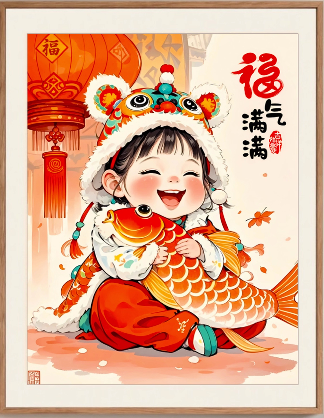 girl-1003 *พร้อมส่ง* ชุดปักครอสติช ลายสาวน้อยกอดปลา (ปักเต็มผืนผ้า ผ้า11CT พิมพ์ลาย ปัก 3 เส้นเล็ก) ขนาด 52*65 ซม.ผ้าครอสติช 11CTพิมพ์ลายปักบนผ้า ไหมคอตตอน 33 สี ผังลาย เข็ม