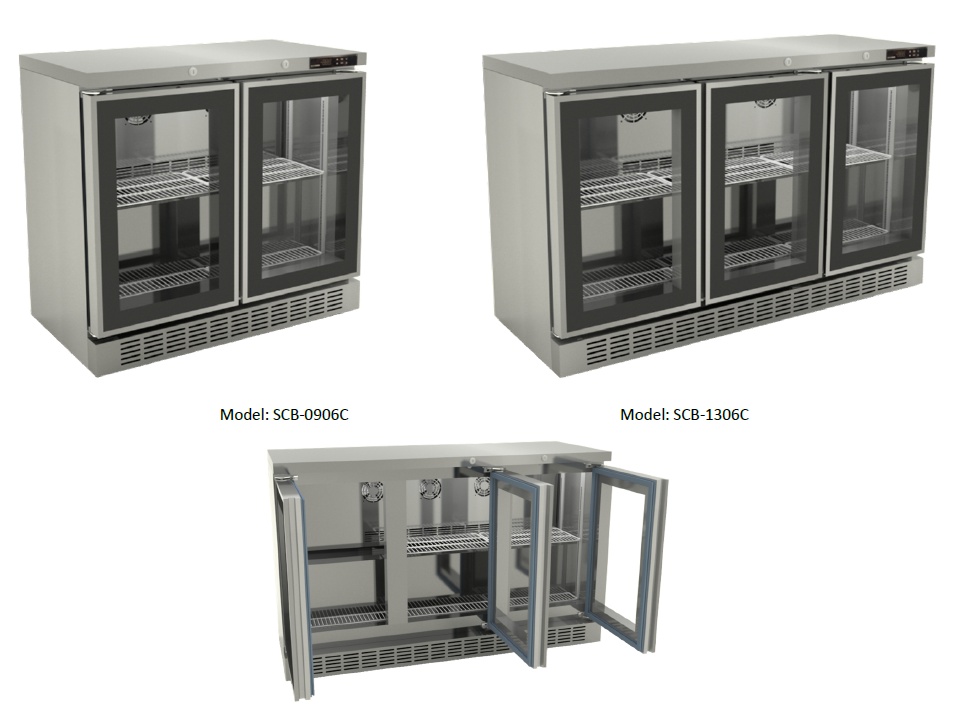 ตู้แช่เย็นมินิบาร์สเตนเลส 2 ประตูกระจก Sanden SIS กว้าง 90 cm.