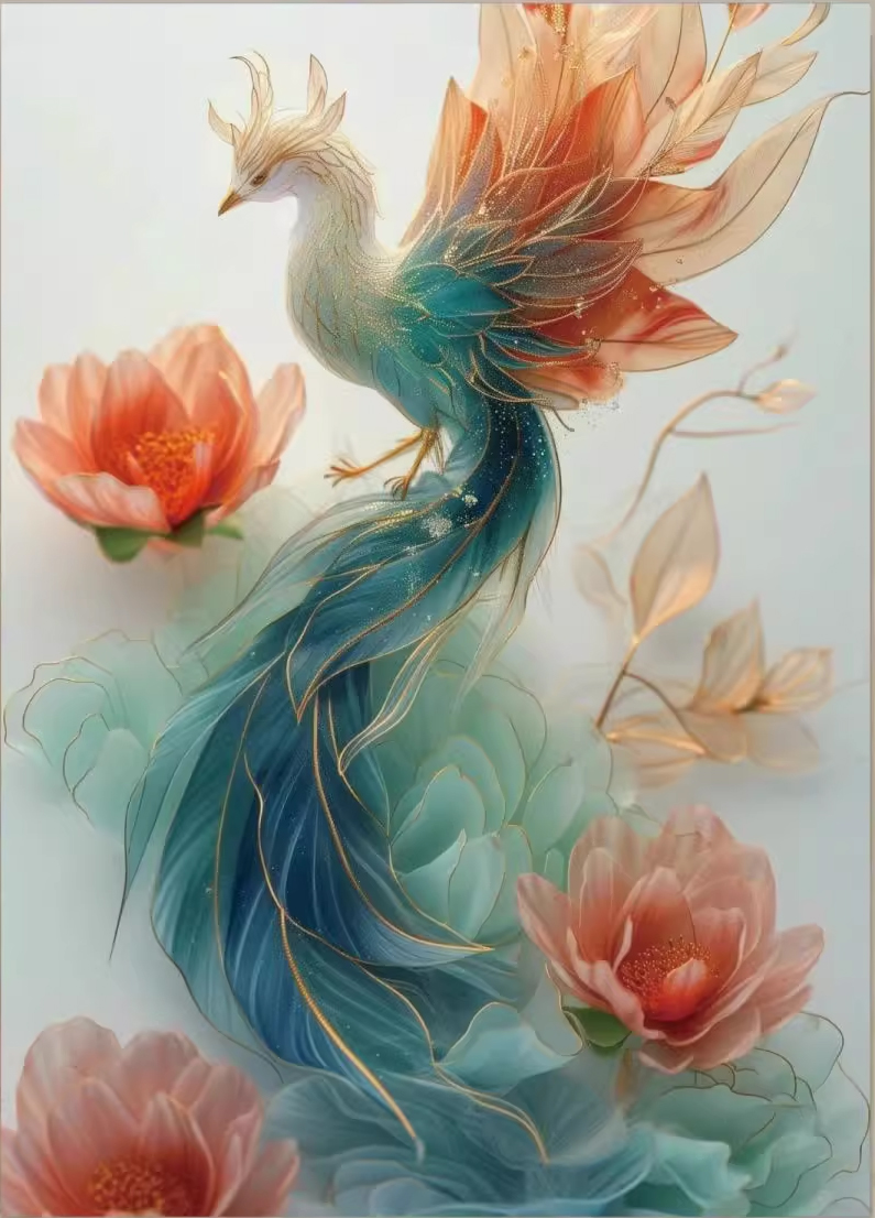 phoenix-1103 *สินค้าหมด* ชุดปักครอสติช ลายหงส์ฟินิกซ์ (ปักเต็มผืนผ้า ไม่มีเดินเส้น ผ้า9CTพิมพ์ลาย ปัก 4 เส้นเล็ก) ขนาด 60*80 ซม.ผ้าครอสติช 9CTพิมพ์ลายปักบนผ้า+ไหมคอตตอน 45 สี+ผังลาย เข็ม