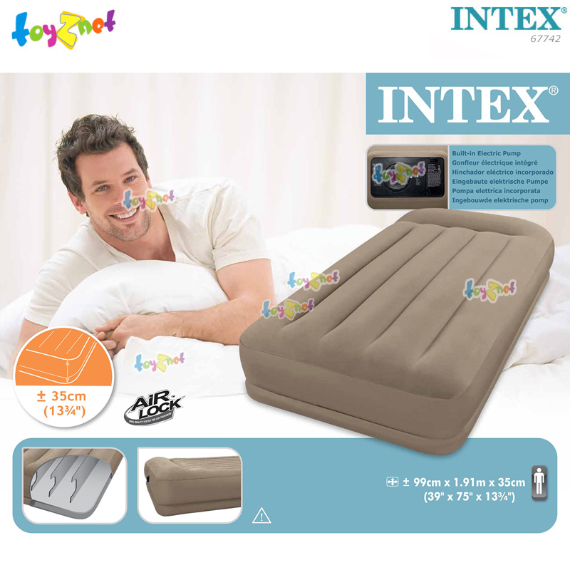 Intex Pillow Rest Mid-Rise Airbed 3.5ft (Twin) 99x191x38 cm w/Built-In Elec. Pump no.67742