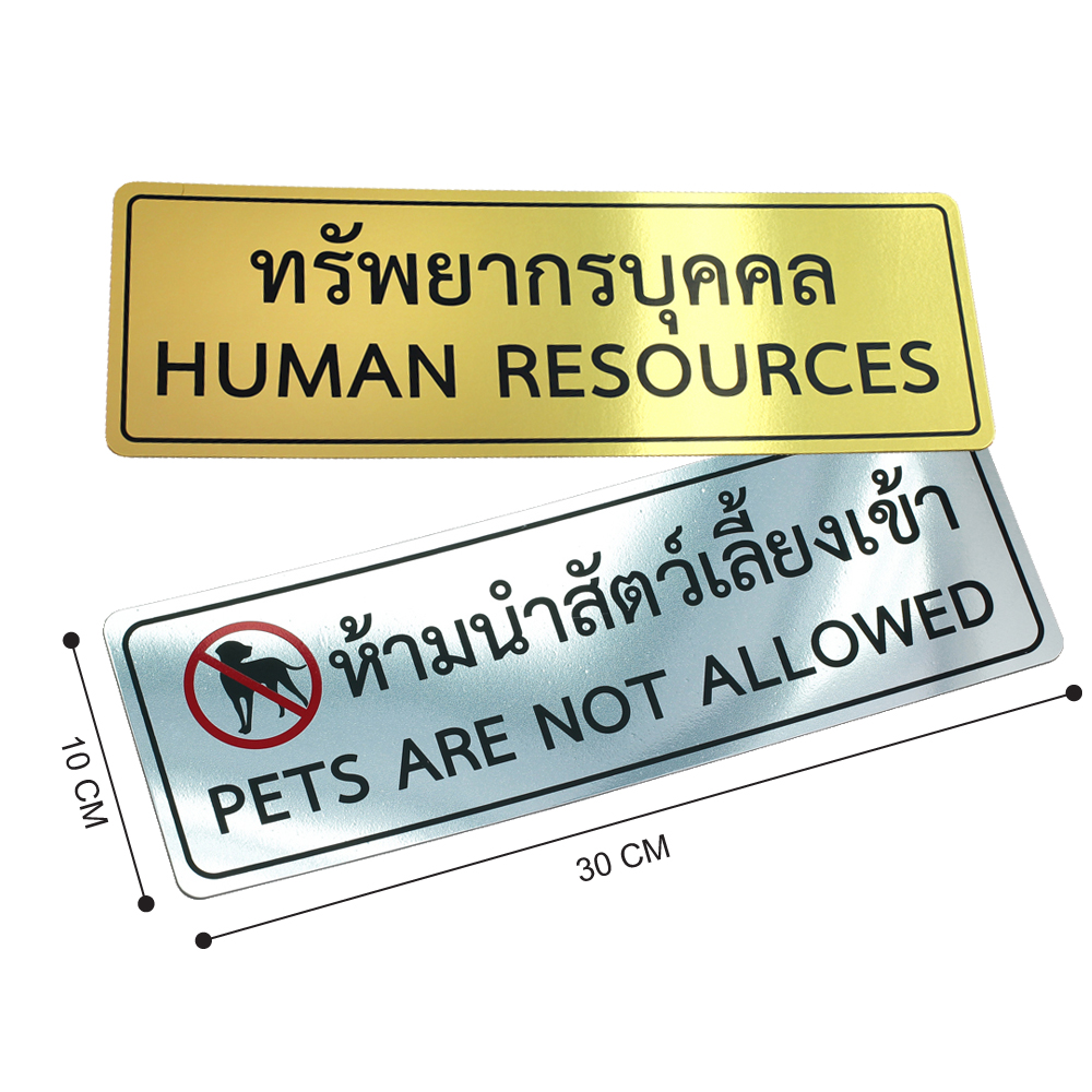 ขนาดป้ายพลาสติก 10x30ซม. สีฟอยล์เงิน PL-132-M