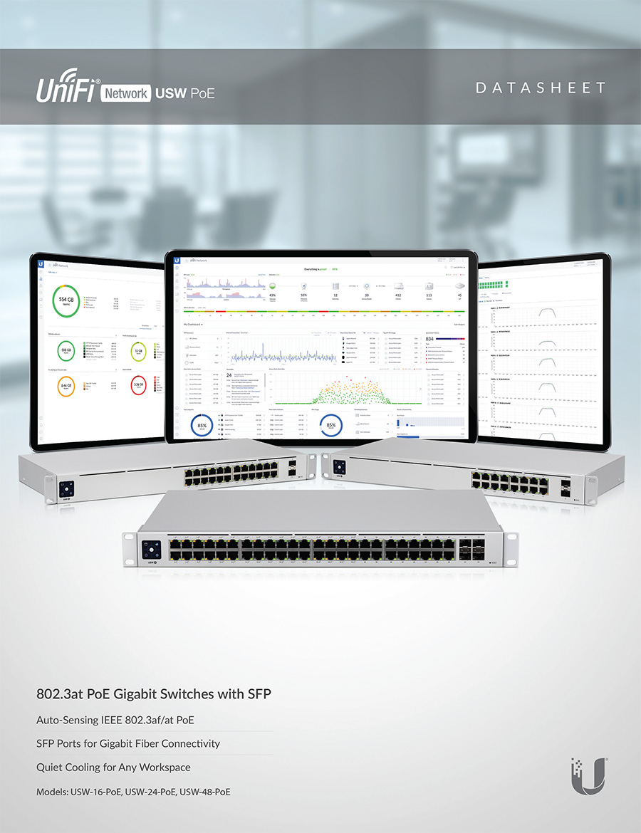 UBIQUITI USW-24-POE UniFi 24-Port L2-Managed Gigabit Switch (8Portx1G, 16Port PoE+) + 2-Port 1G SFP, IEEE 802.3af/at 95W , 1U Rackmountable BY BILLIONAIRE SECURETECH USW-24-POE