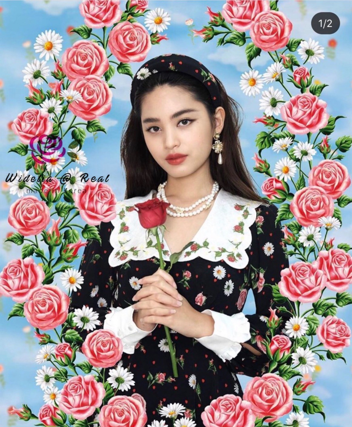 SRS Dress เดรสตัวสั้นแขนยาวผ้าพิมพ์ลายดอกสุดหวาน