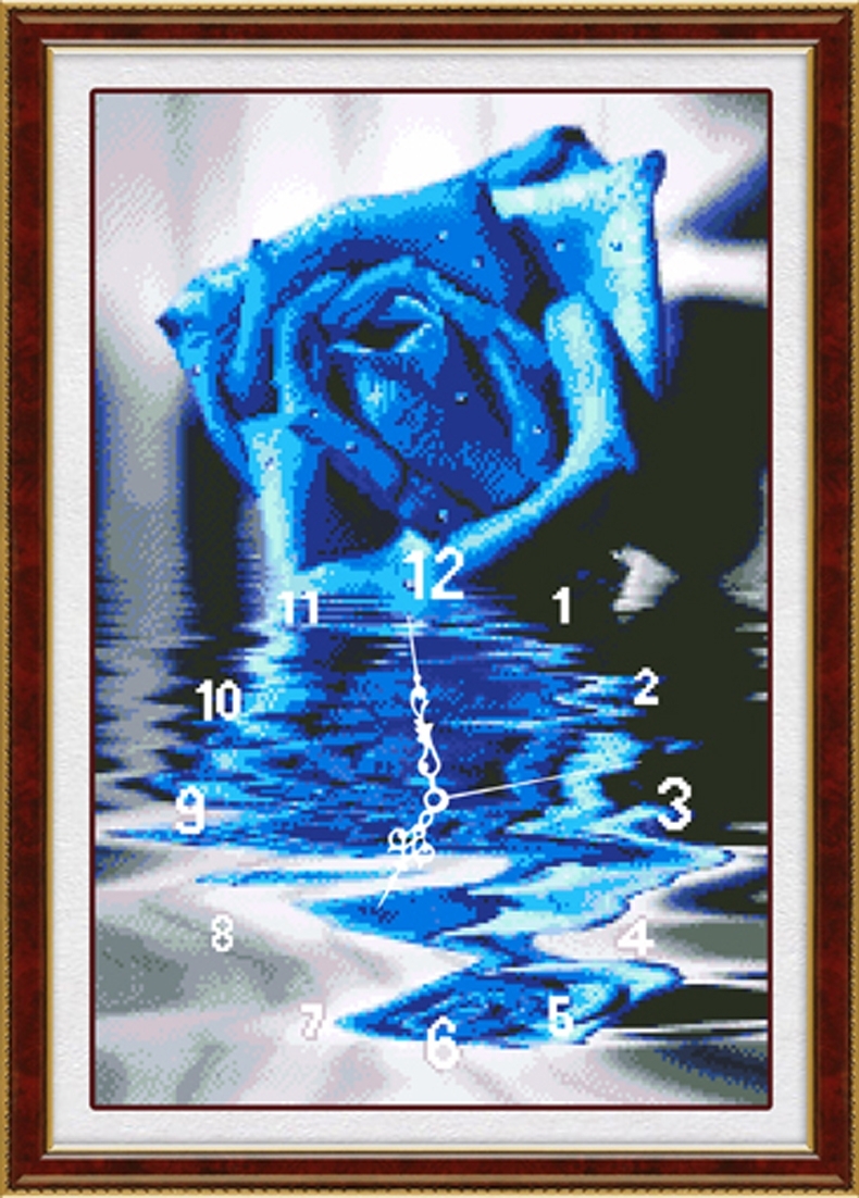 clock-1034 *สินค้าหมด* ชุดปักครอสติช ลายนาฬิกากุหลาบน้ำเงิน (งานปักเต็มลาย ไม่มีเดินเส้น) ขนาด 48*68 ซม.ผ้าครอสติช 11CTพิมพ์ลายปักบนผ้า ไหมคอตตอน 30 สี ผังลาย เข็ม
