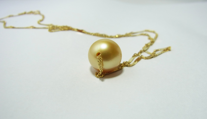 สร้อย Tin cup อิตาลี 18k,มุก south sea 11-12 มิล AAA สีทอง