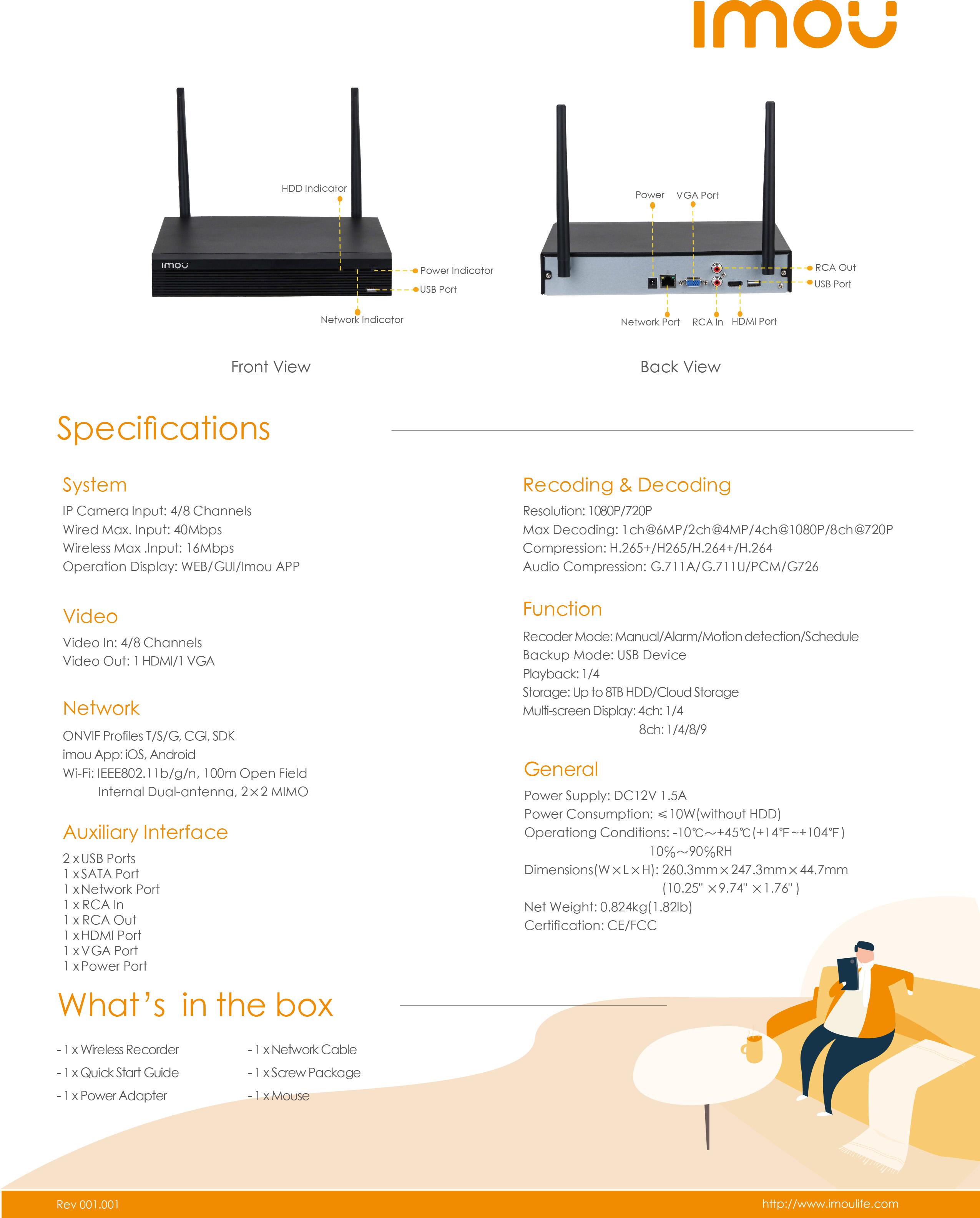 IMOU NVR1108HS-W-S2 NVR สำหรับกล้อง WIFI 8 CH รองรับ HDD ได้ 1 ลูก ความจุสูงสุด 8 TB BY BILLIONAIRE SECURETECH NVR1108HS-W-S2