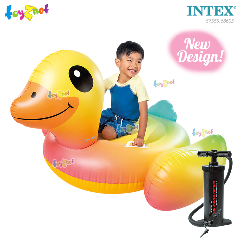 Intex Yellow Duck Ride-On 1.47x1.47x0.81 m. no.57556 + Double Quick III-S Air Pump