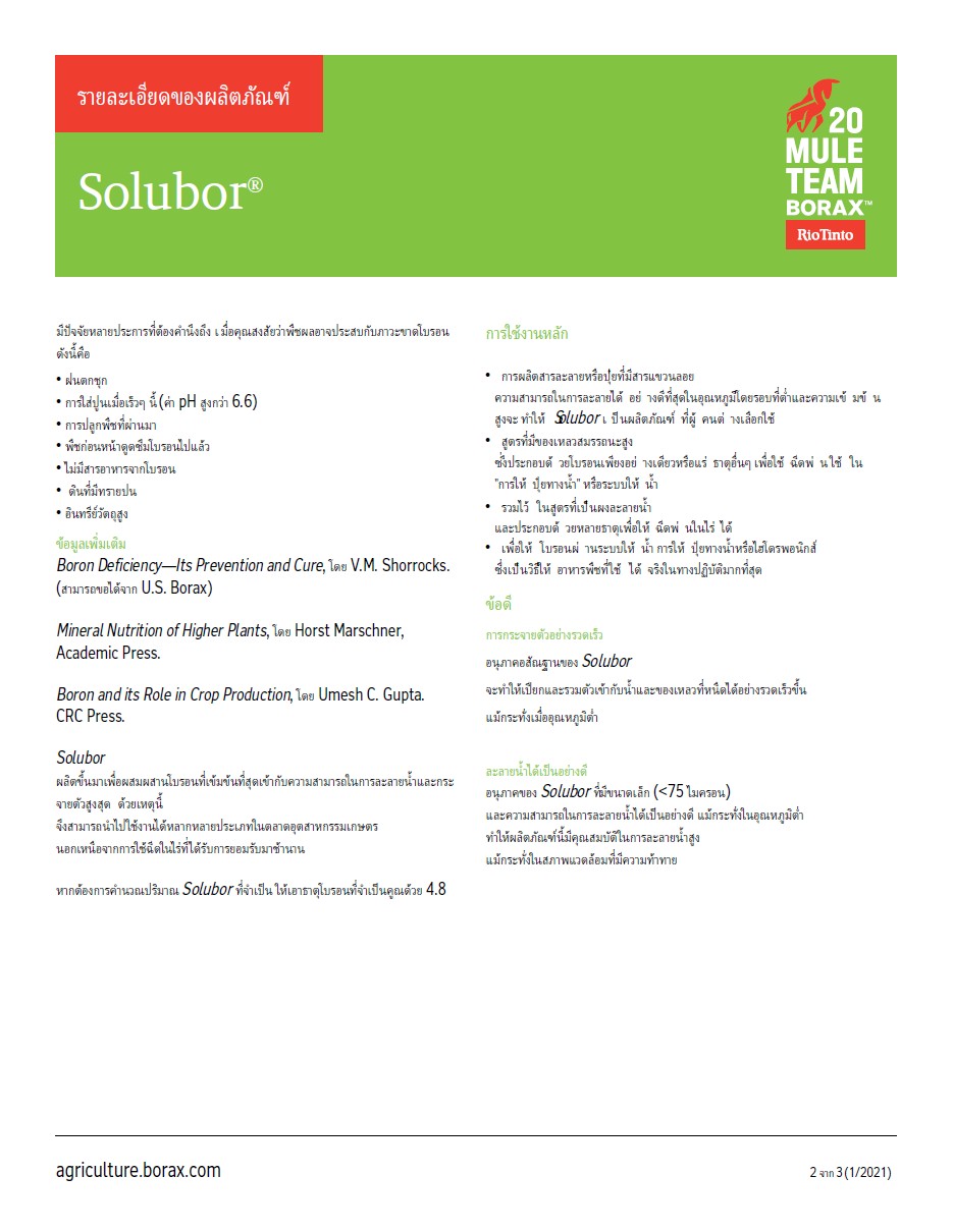 Solubor โซลูบอร์ ผงจุลธาตุโบรอน 20.5% (Disodium Octaborate Tetrahydrate) บรรจุ 1 กิโลกรัม (R)