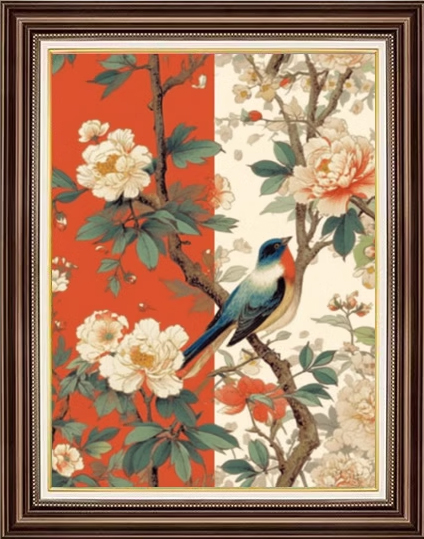 bird-1029 *สินค้าหมด* ชุดปักครอสติช ลายนกน้อยเกาะกิ่งโบตั๋น (ปักเต็มผืนผ้า ไม่มีเดินเส้น ผ้า11CTพิมพ์ลาย ปัก 3 เส้นเล็ก) ขนาด 50*70 ซม.ผ้าครอสติช 11CTพิมพ์ลายปักบนผ้า ไหมคอตตอน 14 สี ผังลาย เข็ม