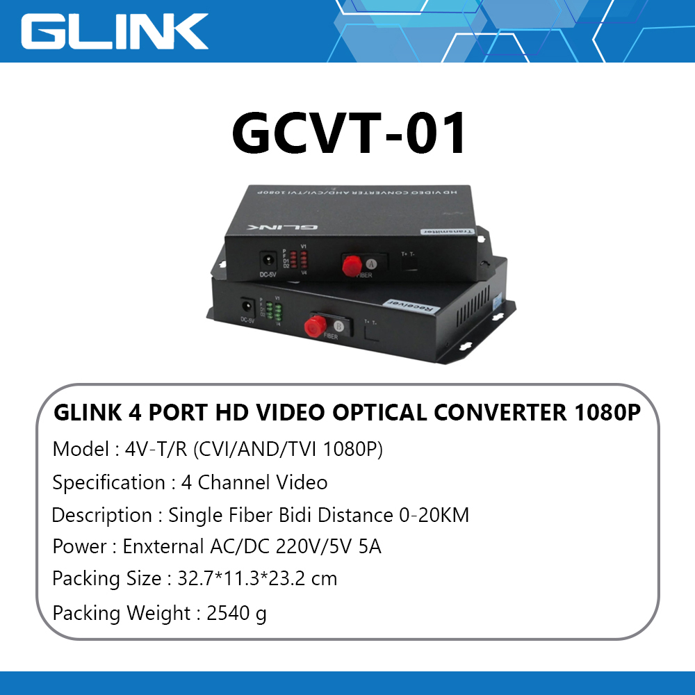 GLINK GCVT-01 FIBER HD VIDEO MEDIA CONVERTER 4 PORT 1080P PACK ละ 2 ชิ้น BY BILLIONAIRE SECURETECH GCVT-01