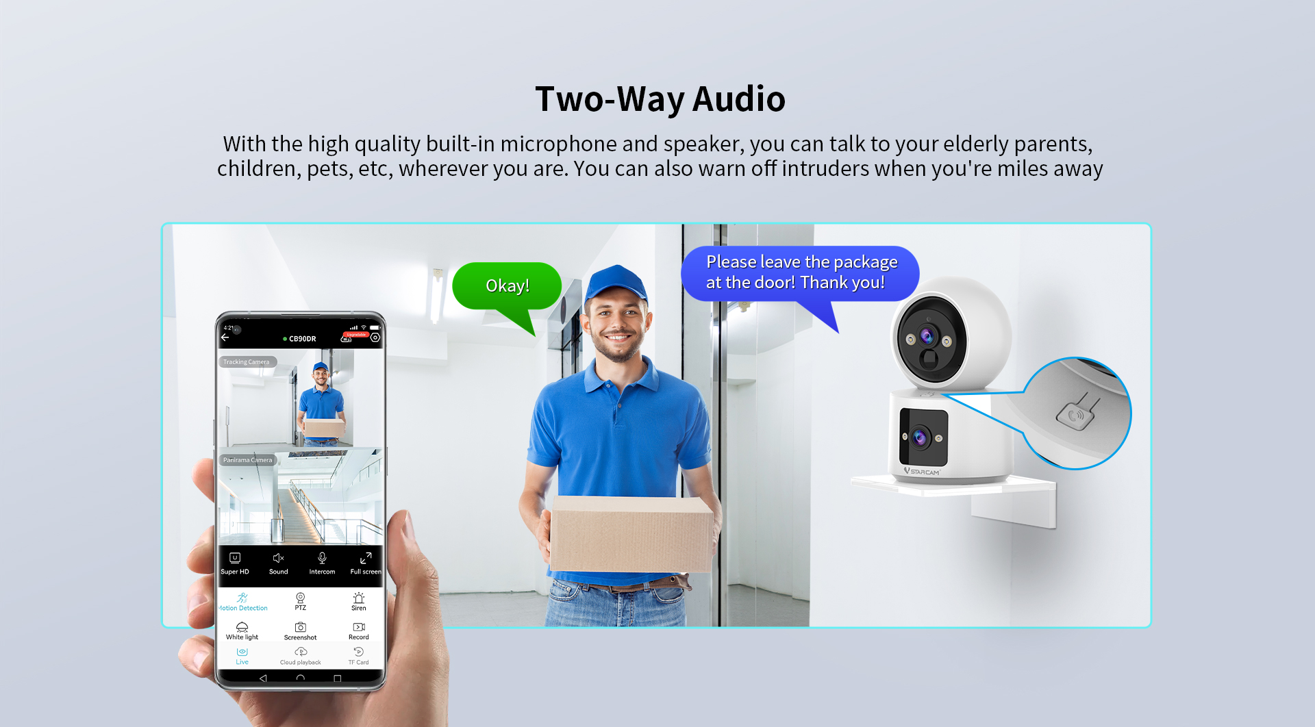 Vstarcam CB90DR กล้องวงจรปิดระบบ IP WIFI 3 MP Color Night Vision มี BATTERY 5000mAh กล้องเลนส์คู่ มีไมค์และลำโพงในตัว BY BILLIONAIRE SECURETECH CB90DR