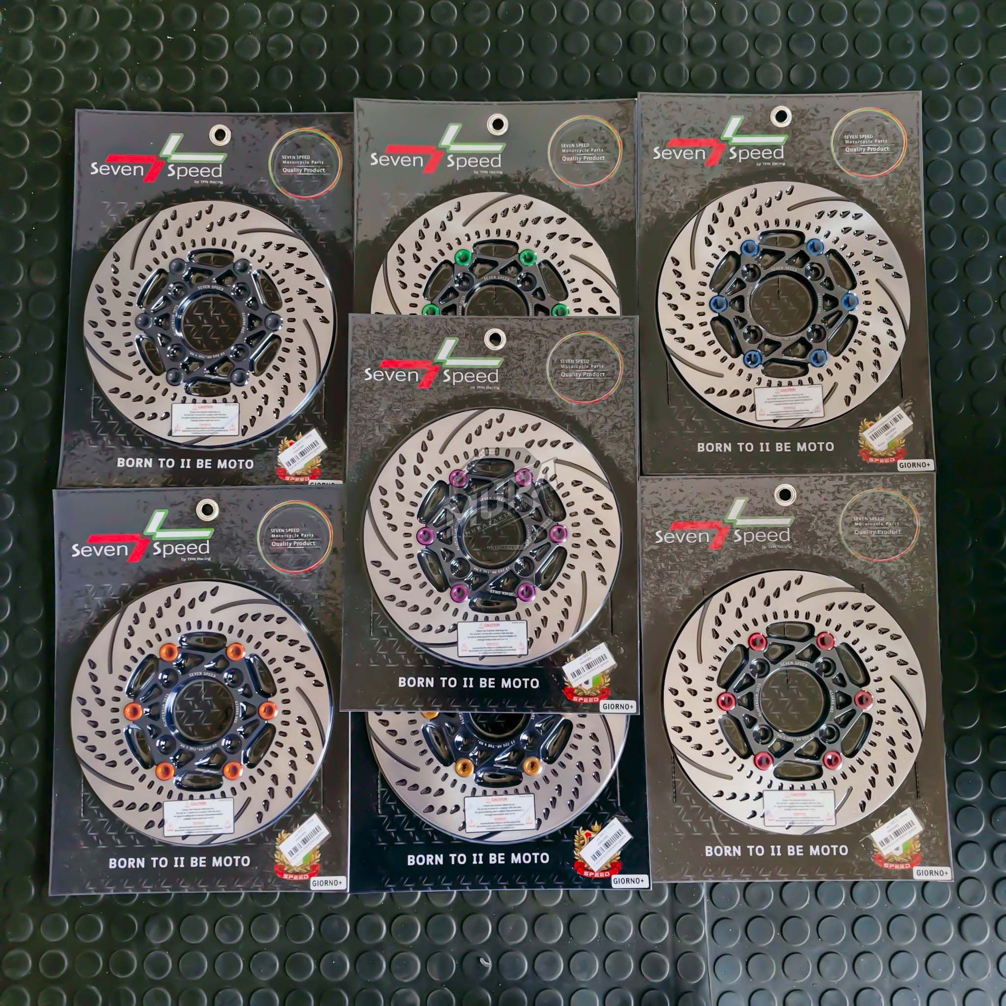 จานหน้า Seven-Speed ไส้ดำหมุดสีมี 7 สี รุ่น Giorno+ ABS ขนาดจาน 220mm.[เท่าเดิม] 🛒2200.-