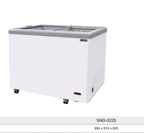 ตู้แช่แข็ง ฝากระจกเรียบ SANDEN SNG-0225 ( 7.3 คิว ) ขนาดตู้ภายนอก (ก x ล x ส ) 81.5 x 65.5 x 84 cm