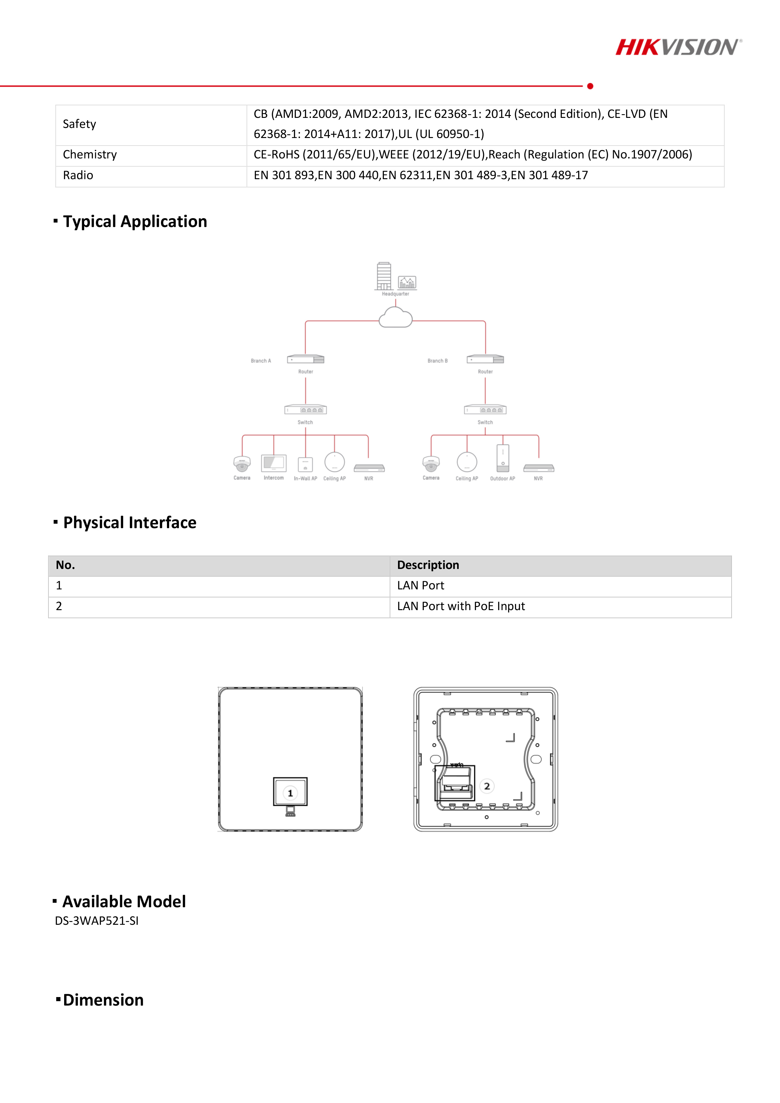 HIKVISION DS-3WAP521-SI : Wi-Fi 5 1200M In-Wall Access Point BY BILLIONAIRE SECURETECH DS-3WAP521-SI