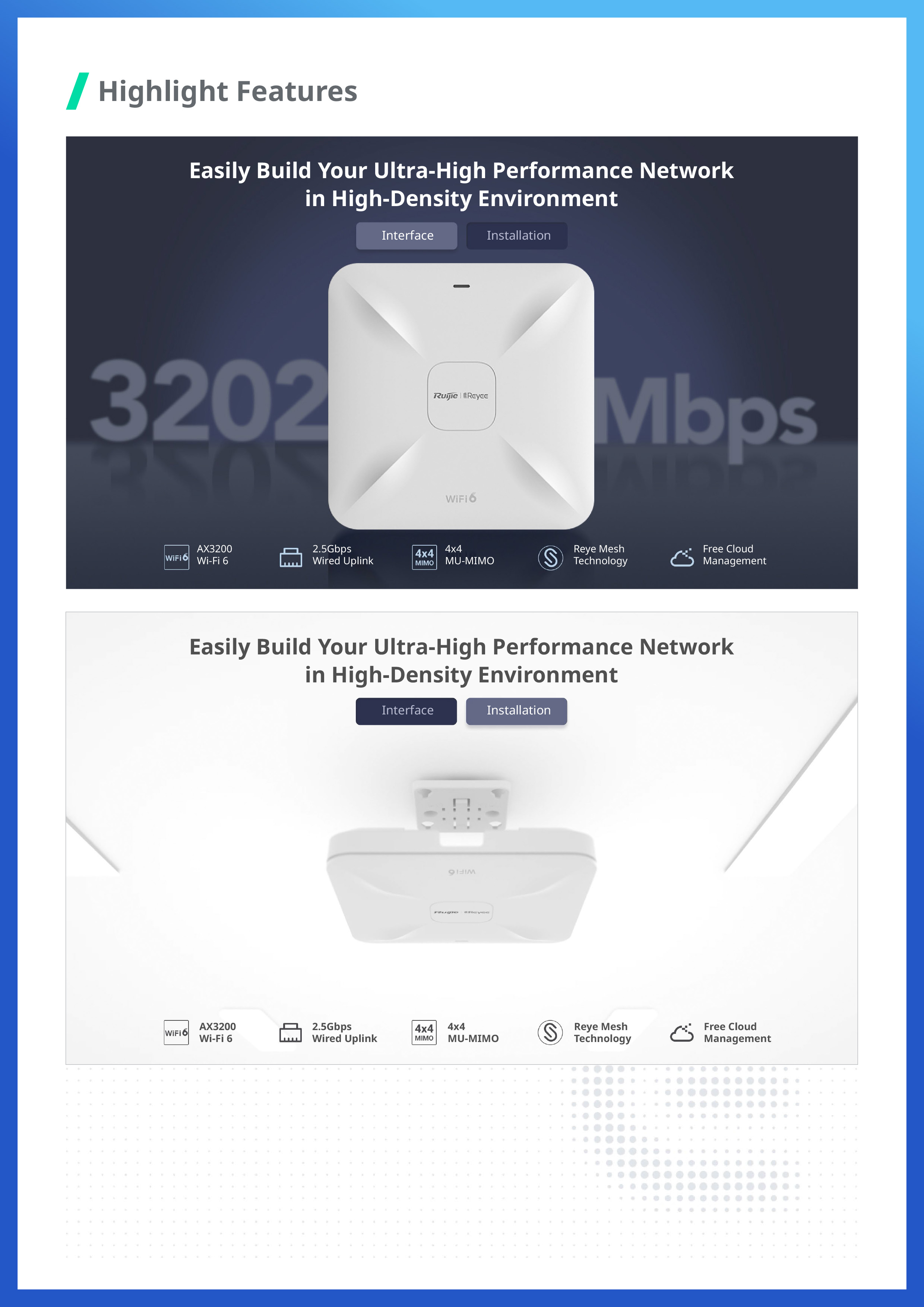 RUIJIE RG-RAP2260(E) Cloud Access Point, Wi-Fi 6, AX 3202Mbps, 2.5GE Port BY BILLIONAIRE SECURETECH RG-RAP2260(E)