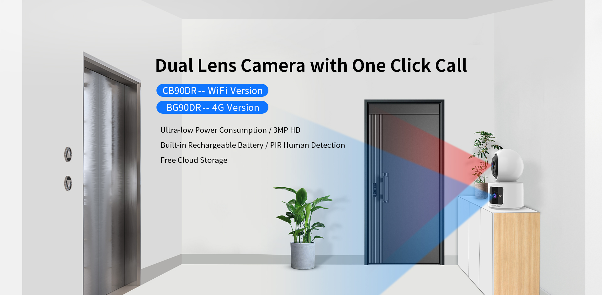 Vstarcam CB90DR กล้องวงจรปิดระบบ IP WIFI 3 MP Color Night Vision มี BATTERY 5000mAh กล้องเลนส์คู่ มีไมค์และลำโพงในตัว BY BILLIONAIRE SECURETECH CB90DR