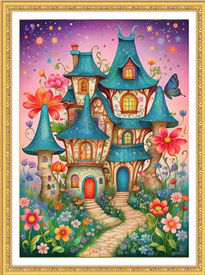 home-1138 *สินค้าหมด* ชุดปักครอสติช ลายบ้านดอกไม้บาน (ปักเต็มผืนผ้า ไม่มีเดินเส้น ผ้า11CTพิมพ์ลาย มีประกาย ปัก 3 เส้นเล็ก) ขนาด 50*68 ซม.ผ้าครอสติช 11CTพิมพ์ลายปักบนผ้า+ไหมคอตตอน 52 สี+ผังลาย+เข็ม