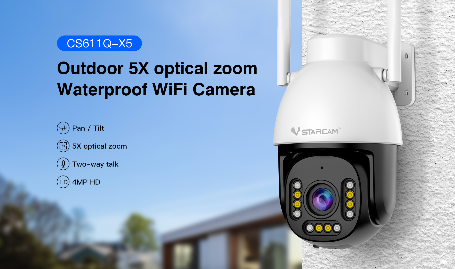 Vstarcam CS611Q-X5 กล้องวงจรปิดระบบ IP WIFI 4 MP PTZ Full Color เลนส์ซูมได้ มีไมค์และลำโพงในตัว ติดตั้งภายนอกได้ BY BILLIONAIRE SECURETECH CS611Q-X5