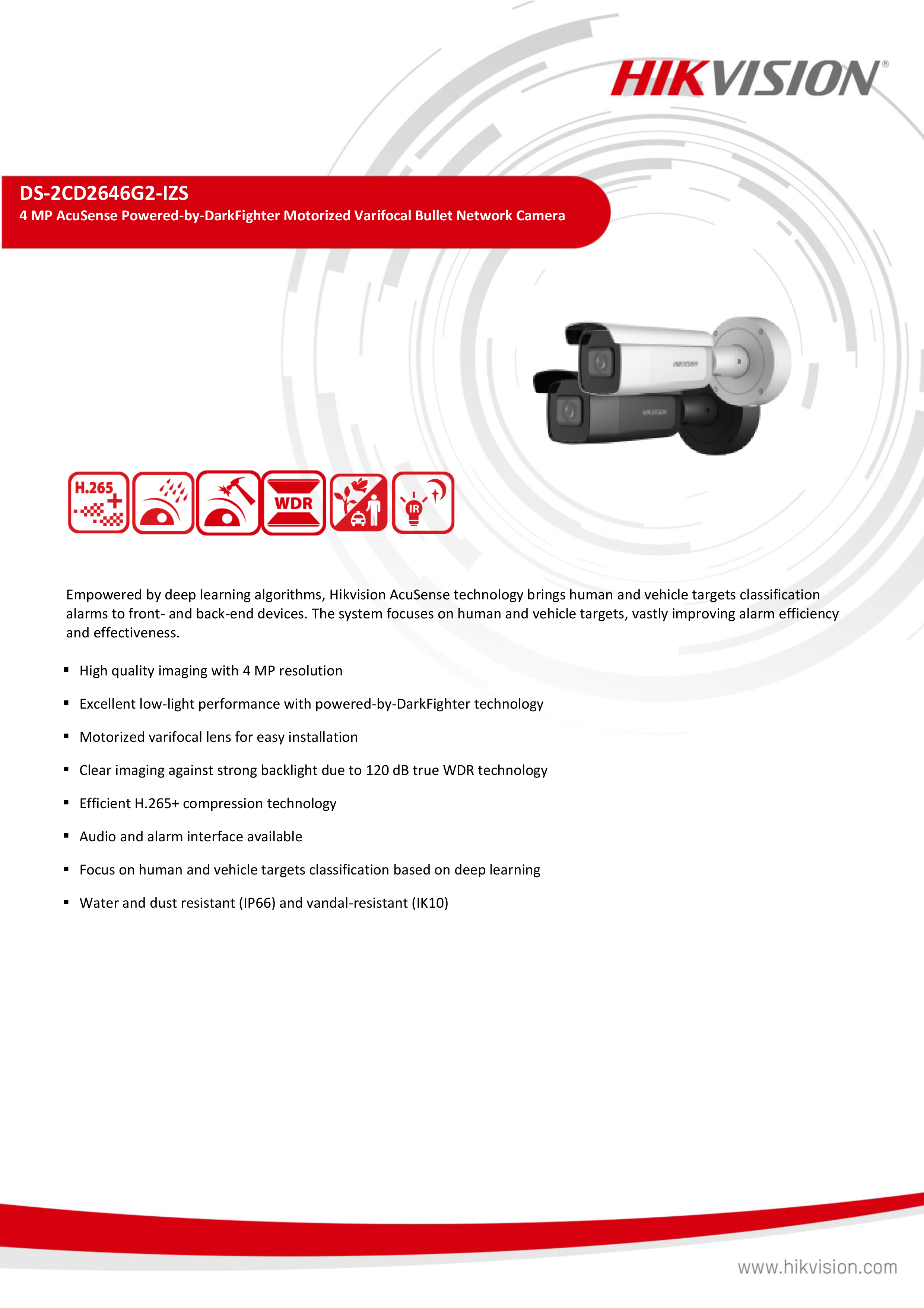 HIKVISION DS-2CD2646G2-IZS (2.8-12 mm.) กล้องวงจรปิดระบบ IP Accusense เลนส์ซูมได้ IR 60 M. BY BILLIONAIRE SECURETECH DS-2CD2646G2-IZS