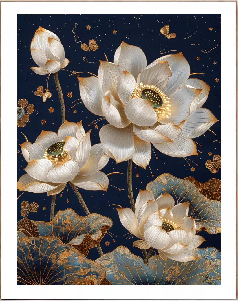 bua-1033 *สินค้าหมด* ชุดปักครอสติช ลายบึงบัวขาว (ปักเต็มผืนผ้า ไม่มีเดินเส้น ผ้า11CTพิมพ์ลาย ปัก 3 เส้นเล็ก) ขนาด 50*70 ซม.ผ้าครอสติช 11CTพิมพ์ลายปักบนผ้า+ไหมคอตตอน 23 สี+ผังลาย+เข็ม