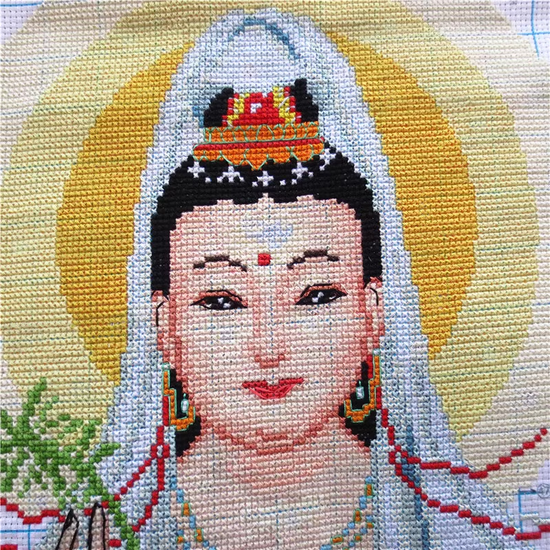 tep-1053 *สินค้าหมด* ชุดปักครอสติช ลายพระโพธิสัตว์กวนอิม (ปักครั้งละ 3 เส้นเล็ก) ขนาด 71*91 ซม ผ้าครอสติช 11CTพิมพ์ลายปักบนผ้า ไหมคอตตอน 50 สี ผังลาย เข็ม