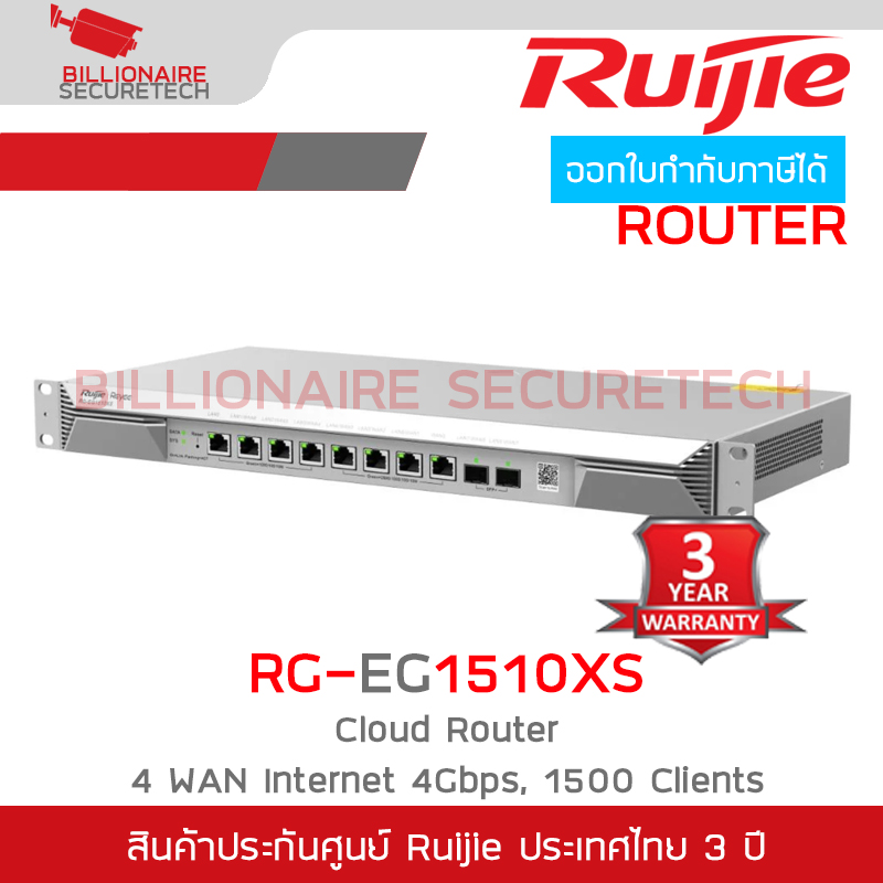 RUIJIE RG-EG1510XS: EG FLAGSHIP ROUTER, 1500 Client User, IPsec VPN 1,000 Tunnels, 4 Gbps BY BILLIONAIRE SECURETECH RG-EG1510XS