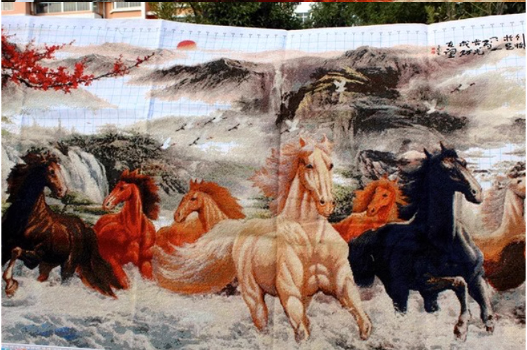 maa-1120 *สินค้าหมด* ชุดปักครอสติช ลาย 8 อาชา ( ปักเต็มผืนผ้า ปักครั้งละ 3 เส้นเล็ก ) ขนาดใหญ่ 156*80 ซม.ผ้าครอสติช 11CTพิมพ์ลายปักเต็มลายผ้า+ไหมคอตตอน 61 สี+ผังลาย+เข็ม