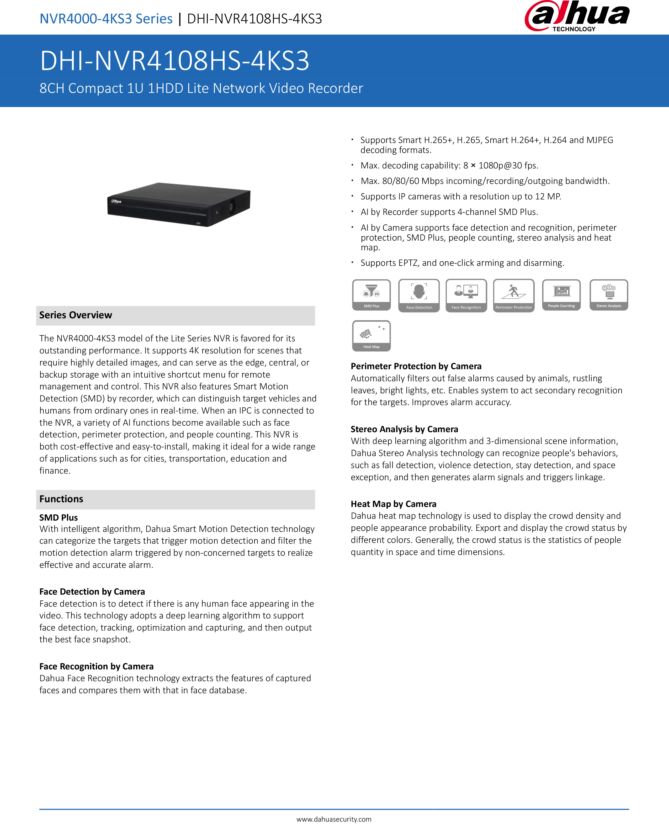 DAHUA NVR4108HS-4KS3 (8 CH) เครื่องบันทึกสำหรับกล้องวงจรปิดระบบ IP (NVR) BY BILLIONAIRE SECURETECH NVR4108HS-4KS3