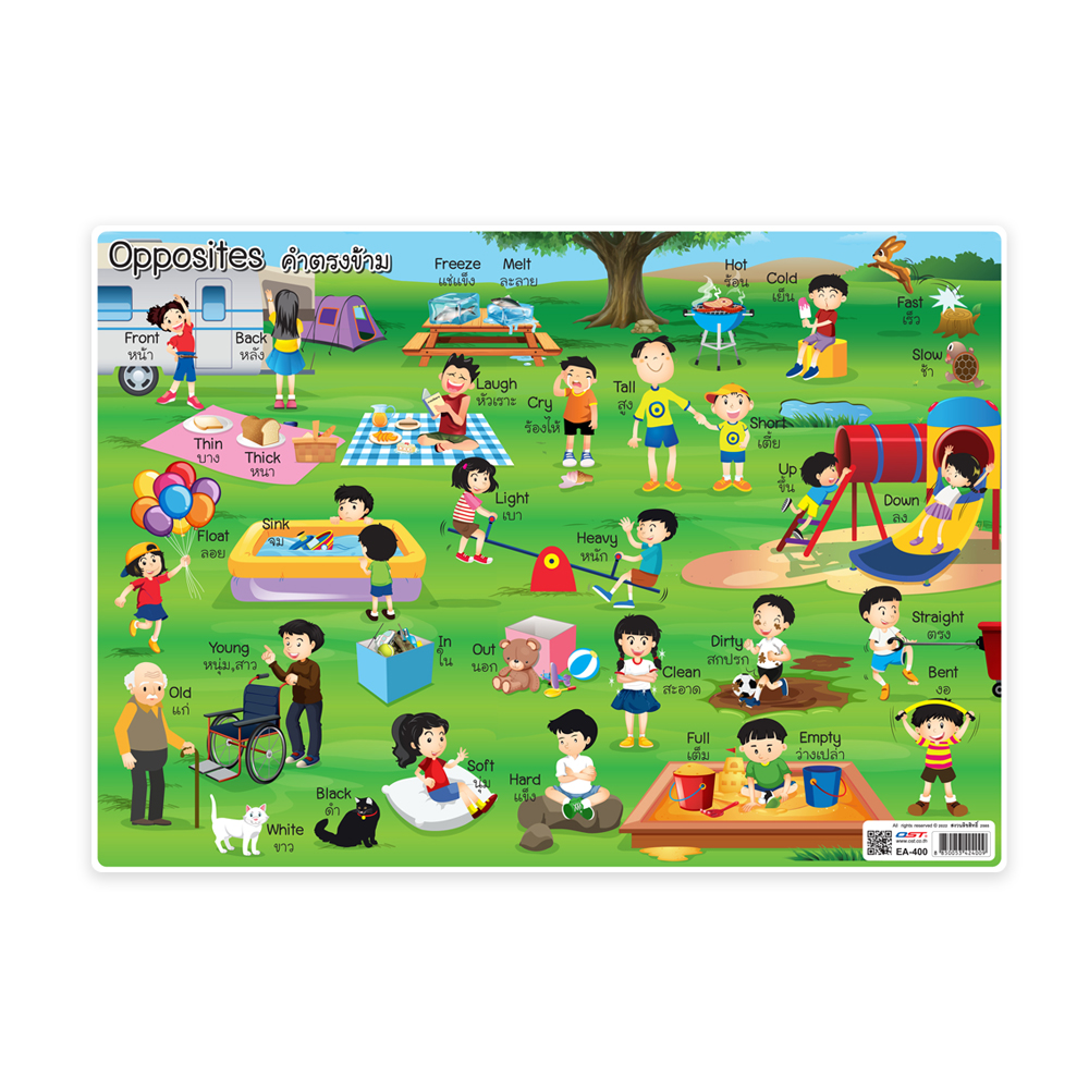English-Thai Opposite Words Educational Posters A4 Size