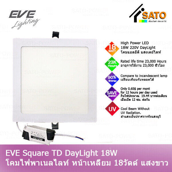 ์NS/ EVE Lighting Panel LED Square TD 18W โคมพาเนลไลท์ แอลอีดี หน้าเหลี่ยม รุ่น TD 18วัตต์ แสงขาว เดย์ไลท์ โคมไฟหน้าเหลี่ยม โคมไฟเพดาน