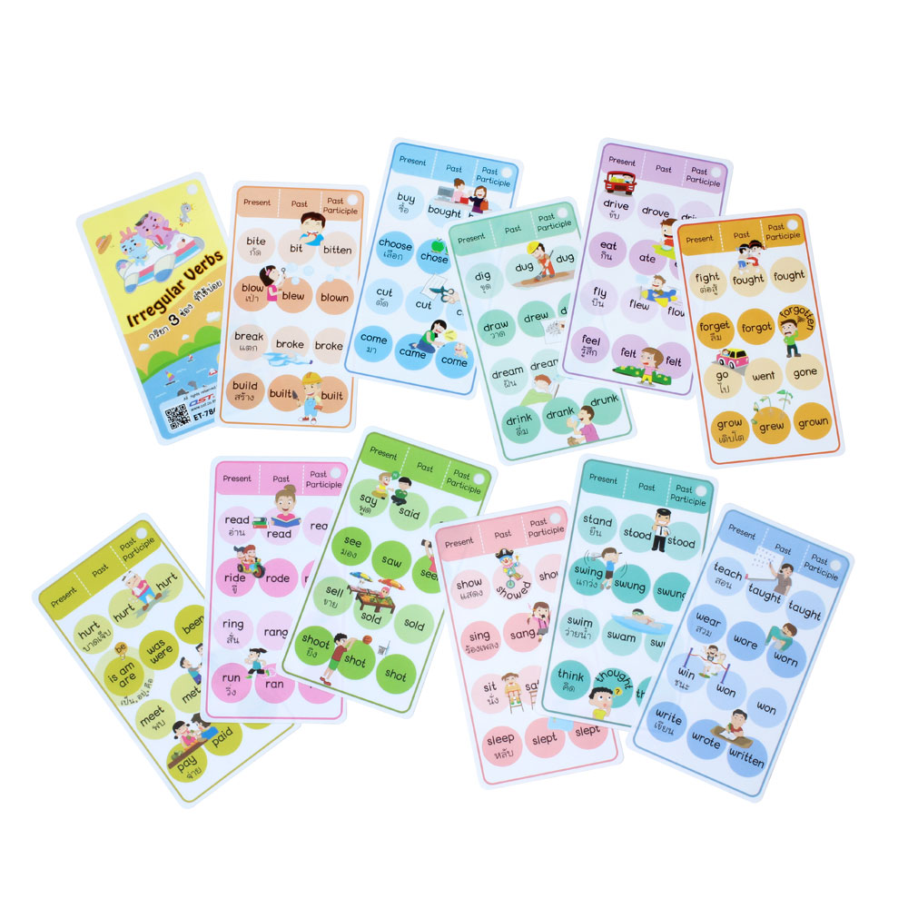 บัตรคำ Flashcards พกพา ชุด12ใบ ET-786 กริยา 3 ช่อง