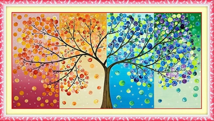 tree-1031 *สินค้าหมด* ชุดปักครอสติช ลายต้นไม้ 4 ฤดู (3D เป็นผ้าผืนยาวผืนเดียว ตัดแบ่งไม่ได้ ปักด้านหน้าทั้งหมด) ขนาด 103*57 ซม. ผ้าครอสติช 12CTพิมพ์ลายปักด้านหน้าทั้งหมด ไหมคอตตอน 41 สี ผังลาย เข็ม