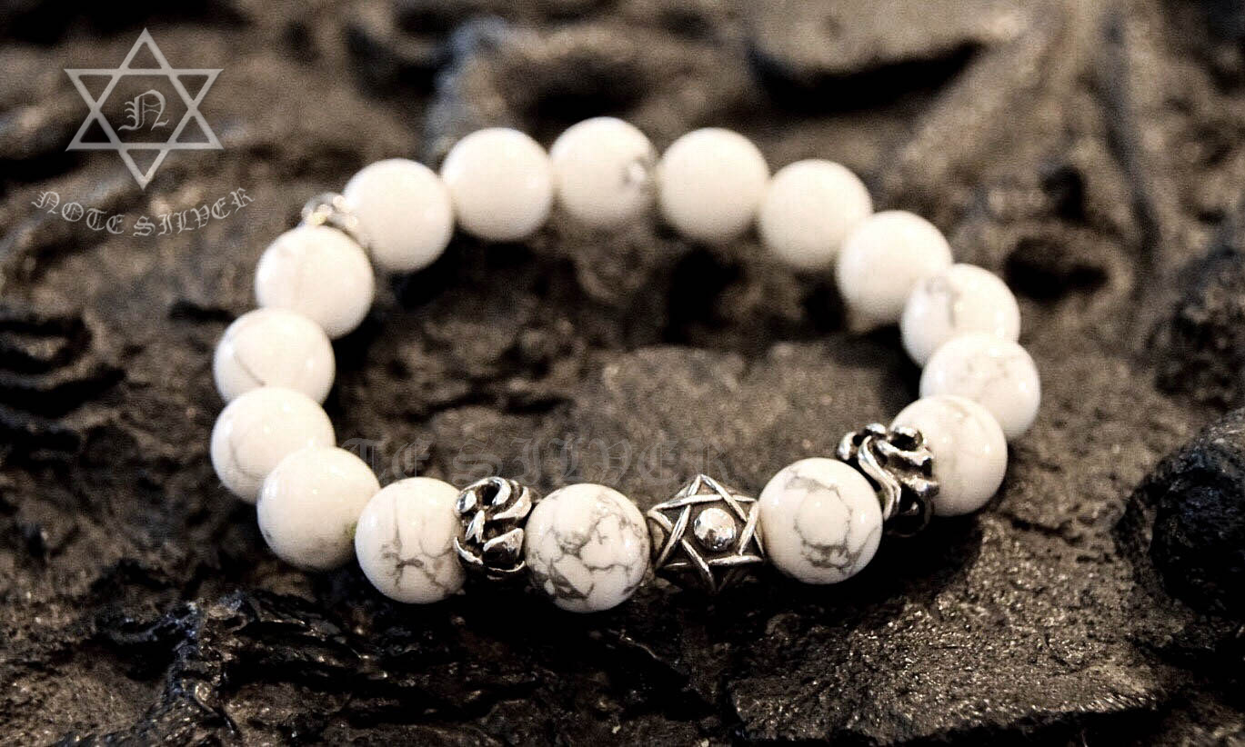โฮวไลท์ มิกซ์หมุดเงินแท้ดาวหกแฉก Star of David คั่นด้วยโดนัทเงินแท้ลายกราฟฟิก NSSD1569
