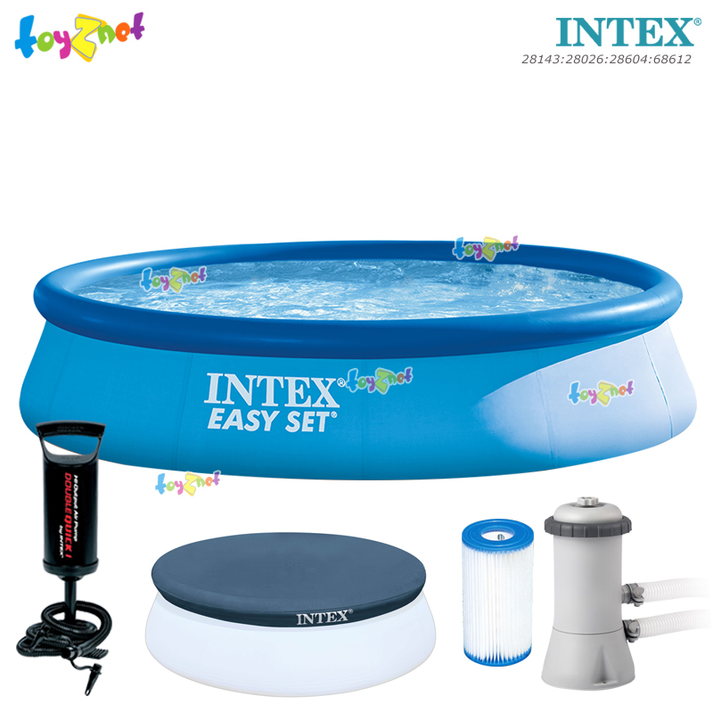 Intex Easy Set Pool 13ft (3.96x0.84 m) no.28142/28143 + Cartridge Filter Pump no.28604, Pool Cover & DQI Air Pump